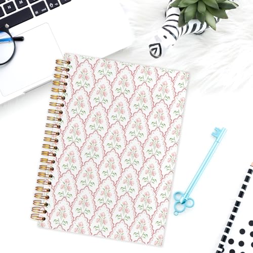 Preppy Pink Floral Spiral Notebook Journal,Coquette Grandmillennial Flower Journal Notebooks for Note Taking, Chinoiserie Floral Hardcover Notebook,5.5x8.3 Inch - color: Pink Floral
