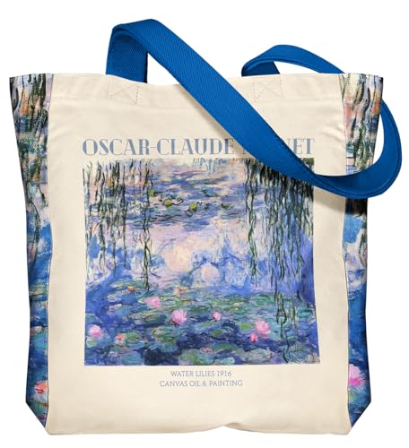 Miss Adola Aesthetic Heavy Canvas Tote Bag - with Pocket for Women Large Size 14''×16''×3.5'' Cloth Cotton Bags for Shopping - color: Water Lily