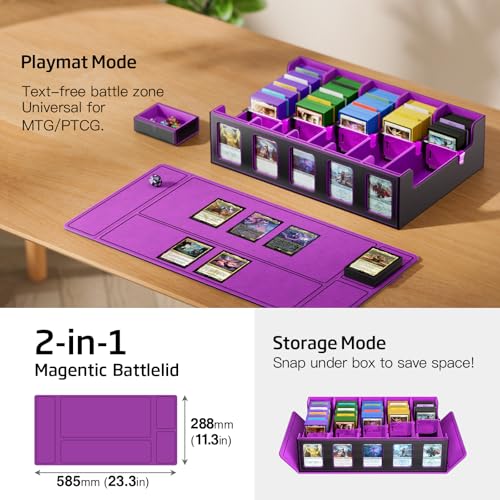 Trading Card Storage Box 5-Row 3900+ Capacity, Black Purple - color: Black Purple, size: 3900+ with Magnetic Lid