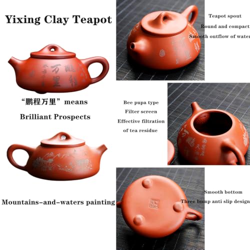 Zisha Teapot Teacup Set, 6 oz Yixing Purple Clay Tea Pot and 4 Cups