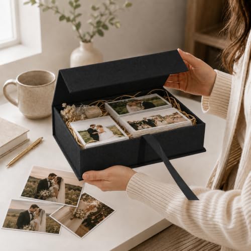 Vienrose Linen Photo Storage Box, 8"x10", Postcard Keeper, Black - color: Black, size: 8"x10"