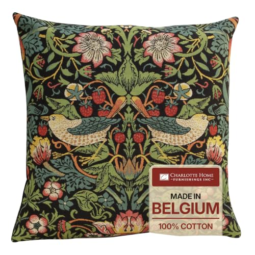 William Morris Strawberry Thief B Black Tapestry Throw Pillow Cover 18 x 18 - color: Black Strawberry I