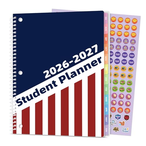 Student Planner 2026-2027, SUNEE Middle or High School Student Planner for Academic Jul. 2026 - Jun. 2027, 8.5"×11" Lesson Plan Book with 3-Hole Punched, Bookmark, Planning Stickers, Academic Color - color: Academic Color, size: A4 8.5"×11"