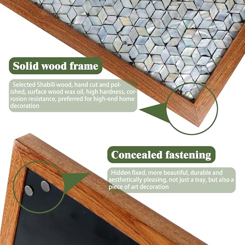 42x32CM Rectangle Mother of Pearl Mosaic Inlay Wood Border Serving Tray - color: Dazzling Mosaic