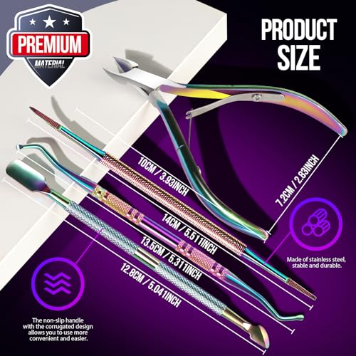 FANDAMEI Cuticle Trimmer, Cuticle Kit, Cuticle Pusher, Cuticle Nippers - color: Colorful