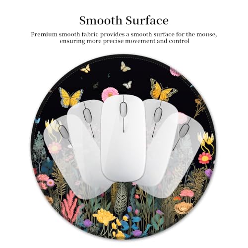 Hancynir Butterfly Floral Round Mouse Pad, Small Mousepad for Laptop Desk - color: Butterfly Flower Plants
