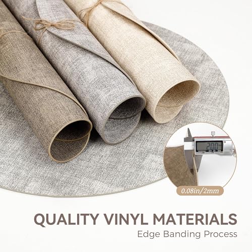 13" Round Placemats Set of 6, Reversible Faux Leather Wipeable Table Mats - color: Light Coffee