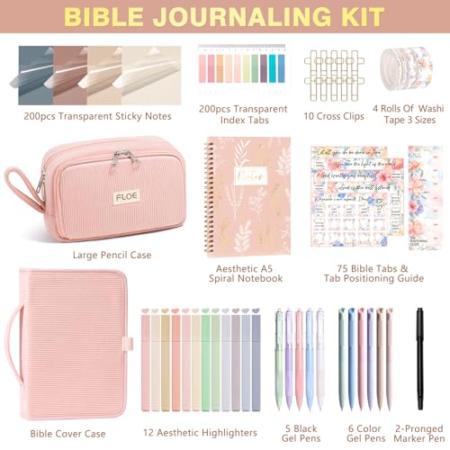 Bible Study Supplies Journaling Annotation Kit w/Bible Cover Case for Women - color: Pink