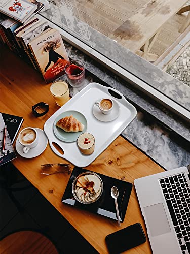 KAQAHIDO Large Melamine Serving Trays for Eating, 17.5’’ x 12’’ Serve Platter for Appetizer, Charcuterie, Food, Snack, Cupcakes, Dessert, BPA-Free, Dishwasher Safe Tray, Set of 2, White - color: White