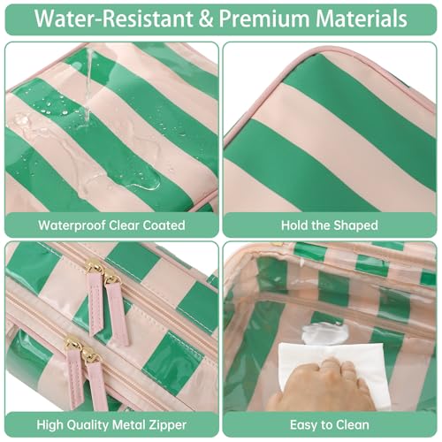 Toiletry Bag for Women, Pink and Green Stripe - color: Green-Pink