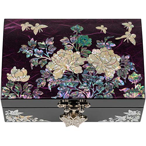 February Mountain Mother of Pearl Wooden Jewelry Box - Decorative Vanity Display Case Antique Vintage Decor unique gifts for women Gifts for Girlfriend Daughter Mom Wife Sister Grandma - color: Purple
