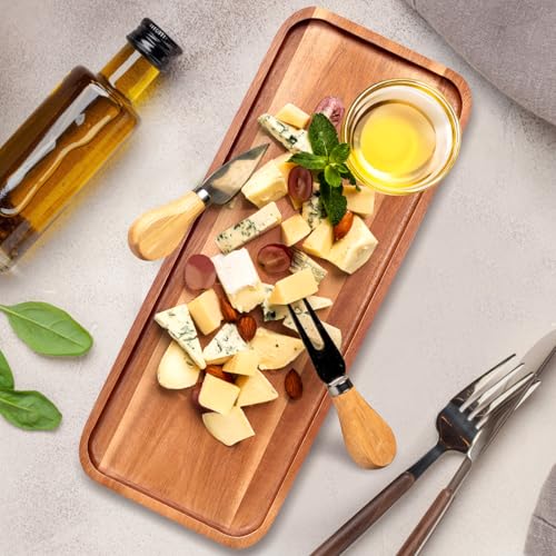 16" x 6.5" Large Wooden Serving Trays Long charcuterie Boards Rectangle Serving Platter for Cookie, Dessert, Food Dish Decorative Dinner Kitchen Tray Rectangle Cheese Board Snack Appetizer Plates - size: 16" × 6.5" × 0.8"