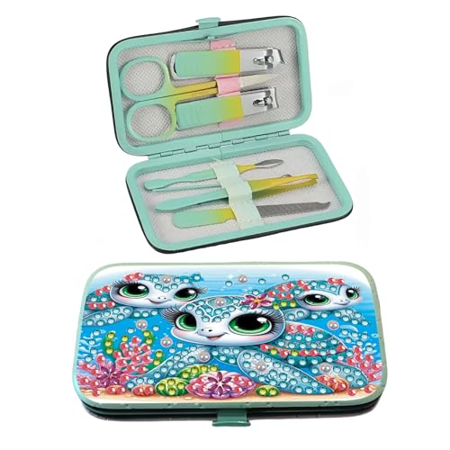 F-CANLAN Cute Sea Turtle Coral Diamond Art Manicure Kit Nail Storage Case - color: Green