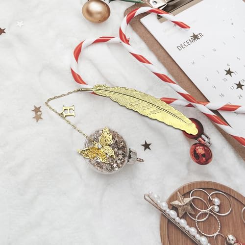 Initial Letter and Butterfly Charm Metal Feather Bookmark (Gold-H) - style: Gold-H