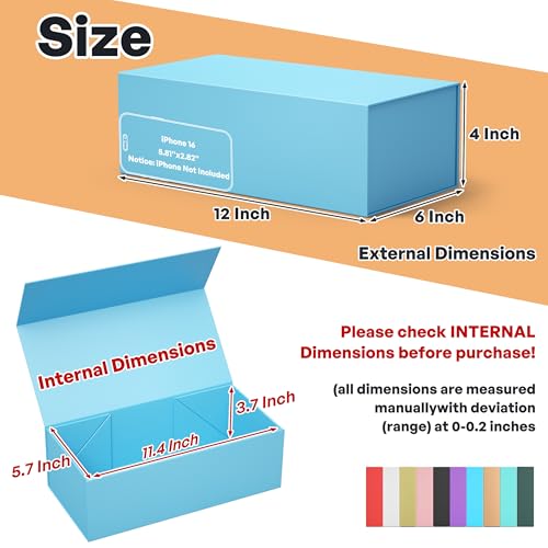 RYDDOY Blue Gift Box, 12x6x4'' Gift Boxes with Lids for Presents - color: Blue, size: 12 x 6 x 4 Inch