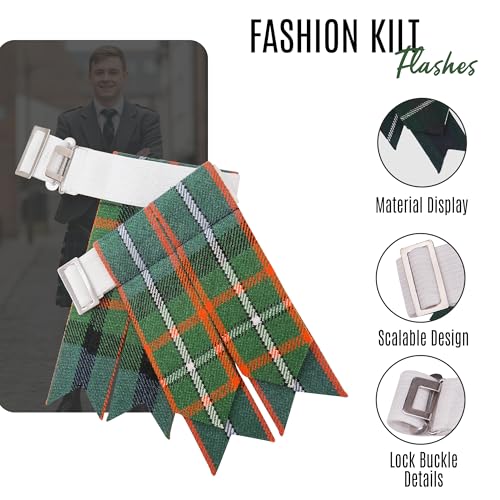 EZE Kilt Flashes for Men with Heavy Buckle Adjusters, Plain & Tartan Kilt Sock Flashes Acrylic Wool - color: Ferguson