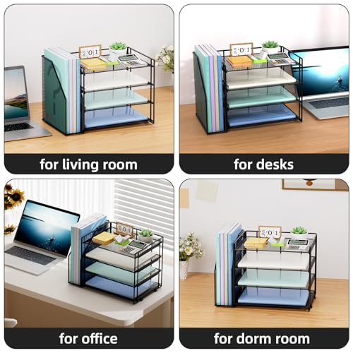 Marbrasse 4-Tier Paper Tray Organizer with File Holder, Black - color: Black