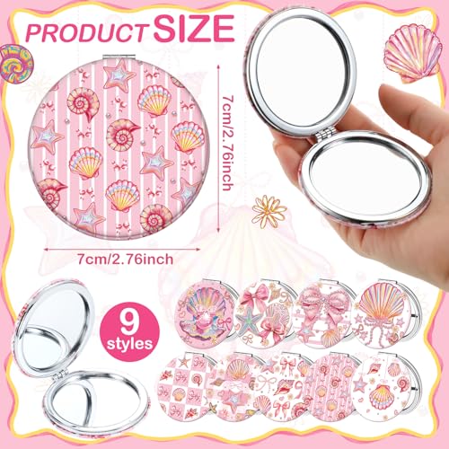 Weysat 9 Pcs Pink Seashell Bow Compact Mirrors Bulk Double Sided Magnify - color: Pink, size: Seashell Bow
