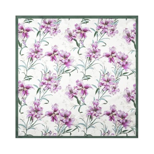 100% Mulberry Silk Scarf - 21" Square Lightweight Neckerchief, Gift Packed - color: Purple-flowers
