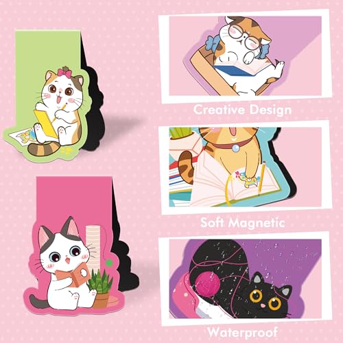Cat Magnetic Bookmarks, 8 Pcs Cute Cartoon Cat Magnet Page Markers Animal Bookmark Clips for Reading, Magnetic Book Marks for Students Teachers Book Lovers School Office Gifts - style: Cute Cartoon Cat