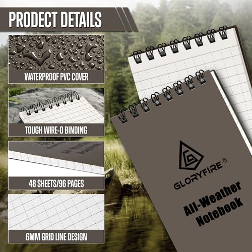 GLORYFIRE 5 Pack Waterproof Notebook, All-Weather Pocket Notepad 3"x5"