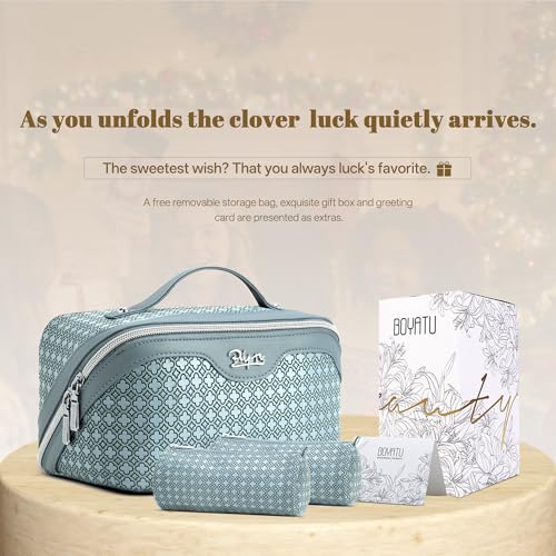 BOYATU Travel Makeup Bag for Women: Four Leaf Clover 3 Pcs Set Cosmetic Bag - color: M-04Light Blue