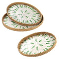 3 Pcs Oval Handwoven Rattan Mother of Pearl Inlay Serving Tray Home Decor