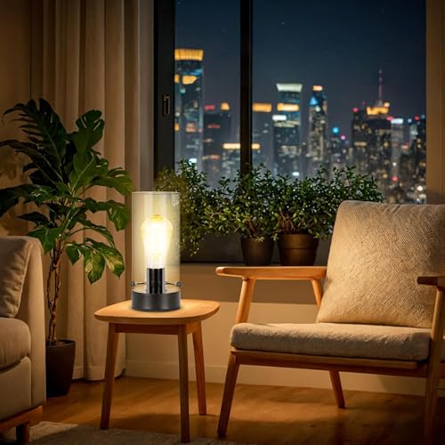 Table Lamp for bedroom, Modern Glass Lamp Bedside Lamps for Night stands - color: Black-Clear