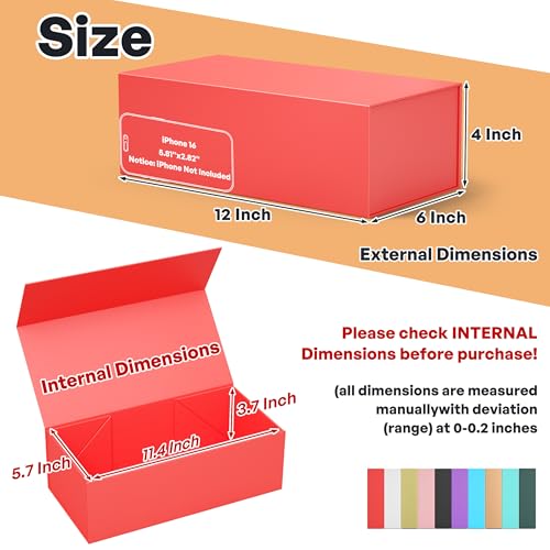 RYDDOY Red Gift Box, 12x6x4'' Gift Boxes with Lids for Presents - color: Red, size: 12 x 6 x 4 Inch