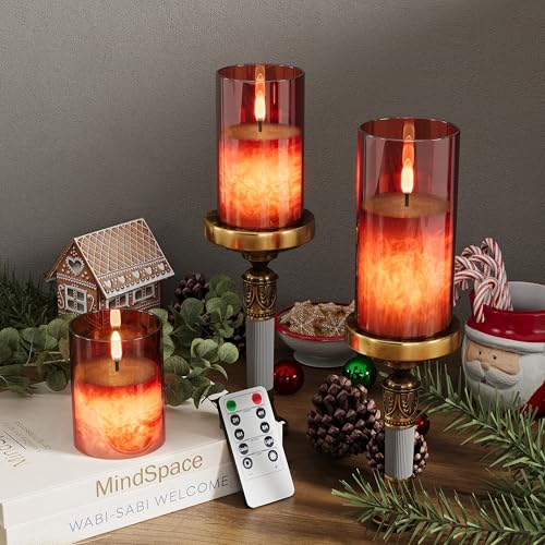 Battery Operated Flameless Candles with Remote & Timer, Red Glass 3Pack - color: Red