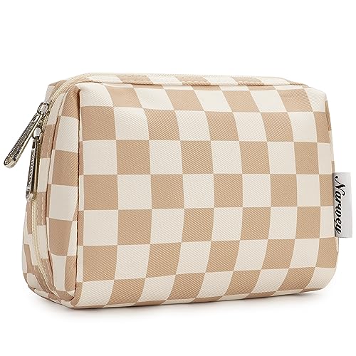 Narwey Small Makeup Bag for Purse, Travel Mini Cosmetic Bag for Women Girls - color: YB-Light Checkerboard, style: Small