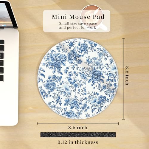 Hancynir Floral Flower Round Mouse Pad, Small Mousepad for Desk Office - color: Blue Florals Plants
