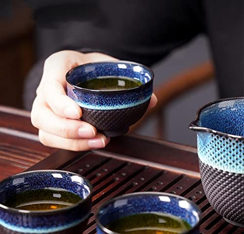 Chinese Ceramic Kung Fu Tea Set of 6, Japanese Tea Cup, Sake Cup, Ceramic Tea Set (Blue) - color: Blue