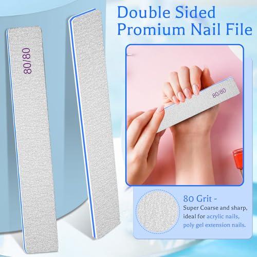BLESWIN Nail Files 80/80, 25Count 80 Grit Acrylic Nail Files for Artificial Nails, Reusable Double Sided Buffering Files Emery Board for Nails Jumbo Zebra Nail File - size: 80Grit(25 Count)