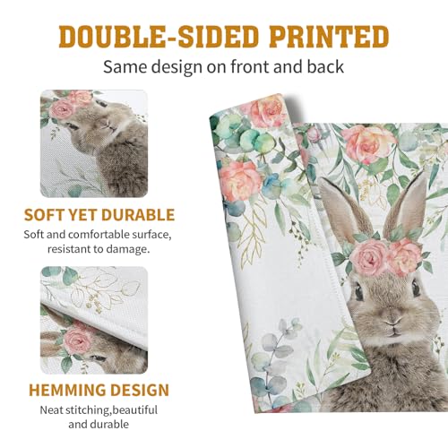 Easter Bunny Placemats Set of 4 Eucalyptus Leaves Rabbit Rose Place Mats 12x18 Inch Spring Seasonal Vintage Farmhouse Heat Resistant Washable Table Mats for Party Kitchen Dining - color: Easter Leaves