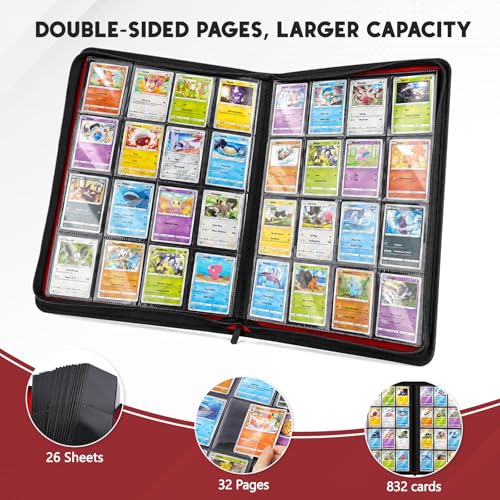 HHZ 16-Pocket Trading Card Binder, 832 Slots, Side Loading, Ringless -Black - color: Black