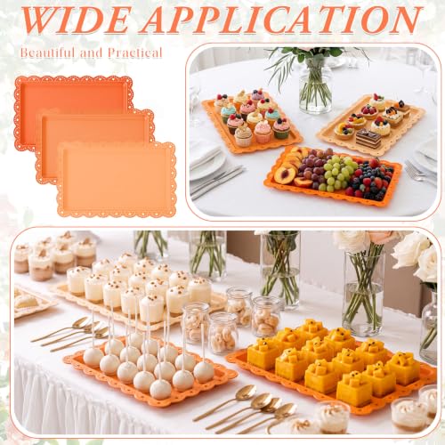 6 Pcs Orange Serving Trays Plastic Food Platters - color: Orange