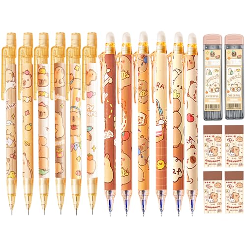 6Pcs Cute Cartoon Capybara Erasable Retractable Pens-Erasable Gel Ink Pens,0.5mm Fine Point Blue Ink,6Pcs 0.5mm Cute Capybara Mechanical Pencils,Lead Refills,Erasers,for Office Supplies Women Men - style: capybara