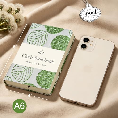 Pocket Notebook, A6 Journal, Small Embroidered Journal, Cute Fabric Notebook, Lay Flat Hardcover Journal, 4x6 Lined Notebook & Sketchbook, Personal Writing Journal for Women, White Leaf - color: A6-Leaf White
