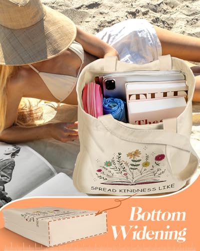 Miss Adola Canvas Tote Bag with Matching Makeup Pouch - color: Books Blossoms