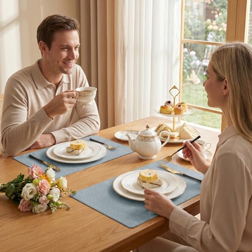 Romanstile Faux Leather Vinyl Placemats Set of 6, Sky Blue - color: Sky Blue