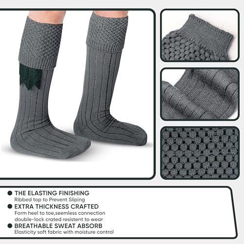 DSS KILTS-Kilt Hose, Tradional Scottish Kilt Scocks Wool Blend, Bubbled Design Kilt Socks for USA Shoe Sizes - color: Grey, size: Small