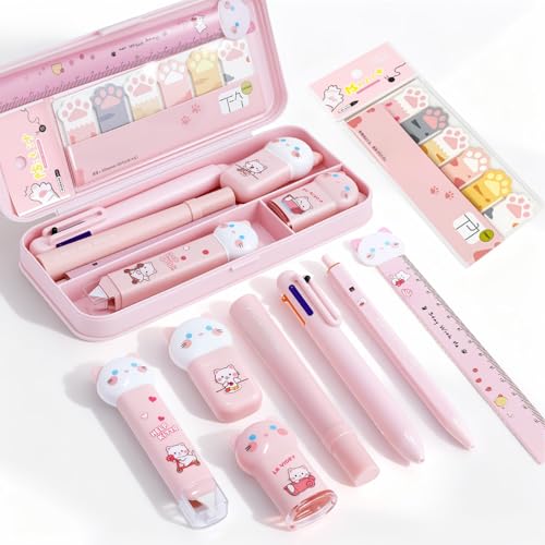 9Pcs Pink Cute Cat Stationery Gifts Set,Kawaii School Supplies - style: 9pcs pink cute cat