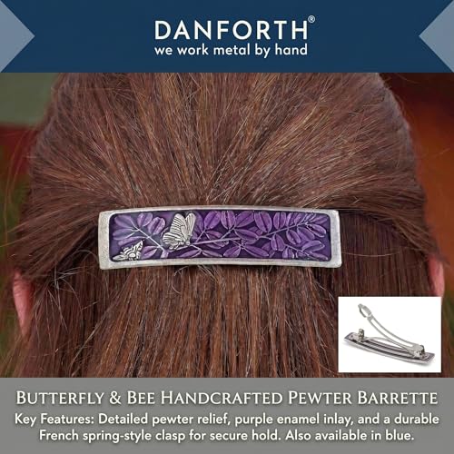 DANFORTH Butterfly & Bee Rose Barrette | Pewter Handcrafted in USA - color: Rose