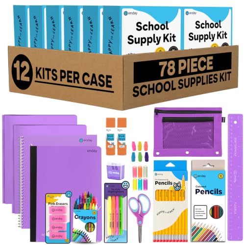 Enday Back to School Supplies for Kids, School Supply Box Grades K-5 (Purple, 12 Kits) - color: Purple, size: 12 Kits