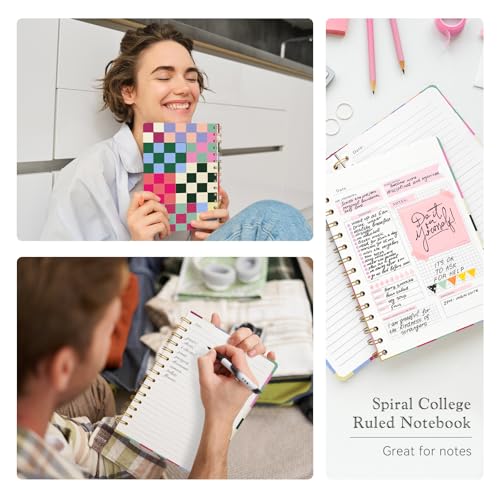 Lined Spiral Journal Notebook for Work A5, 160 Pages, Checkered Pattern - color: Checkered pattern
