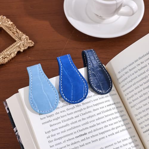 3PCS Vintage Magnetic Leather Bookmark, Leather Magnetic Bookmarks for Women, Magnetic PU Bookmarks Clip Book Accessories, Blue Pattern - style: Blue Pattern