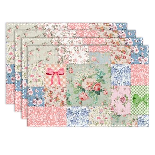 Boho Floral Vintage Colorful Patchwork Placemats Set of 4, 12x18 Inch - color: Pm-patchwork05, size: 4pcs