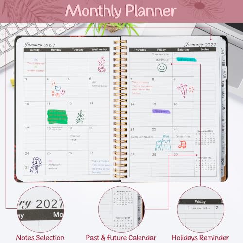 Xqumoi 2027 A5 Planner Funny Skull Fuck It Weekly and Monthly Planner Gift - color: Rose Skull 2027, size: A5