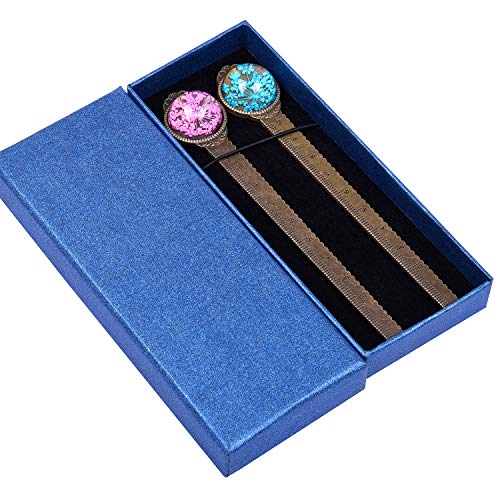 Wisdompro 2 Pcs Metal Bookmark Ruler with Dried Flower - Blue & Hot Pink - color: Blue & Hot Pink